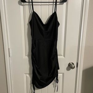 Satin Cowl Ruched Side Mini Dress